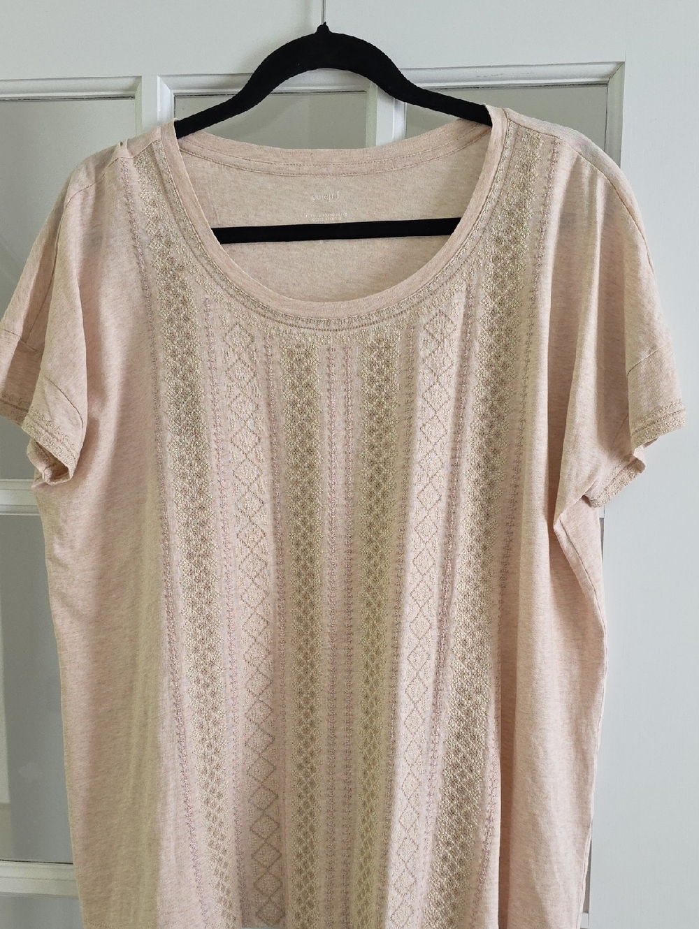 Pure Jill Embroidered Scoop Neck Tee in Pale Pink L J.Jill